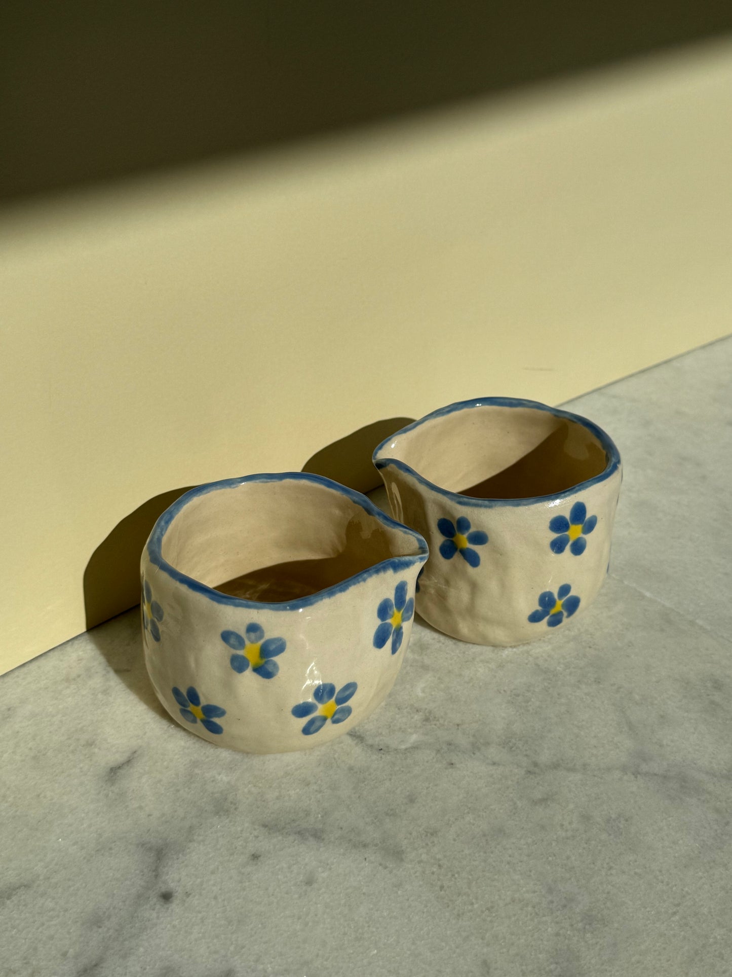 Floral Matcha Bowl in Cornflour Blue