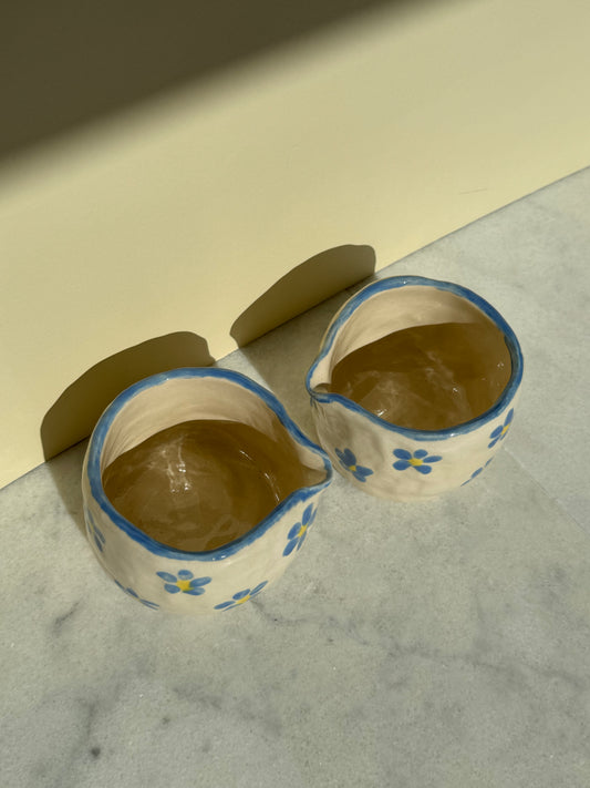 Floral Matcha Bowl in Cornflour Blue